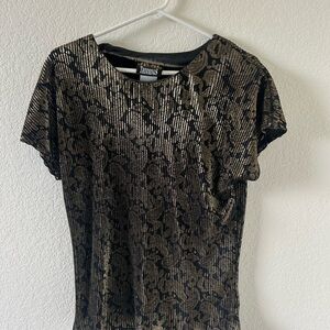 Vintage Trimmings Black and Gold Short Sleeve Women's Top